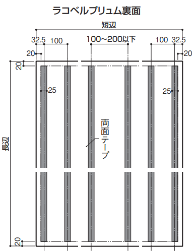 端部から20mmを開け、100mmピッチで貼る