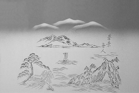 障子用ガラス／ガラス障子 - 「春景舟人」の価格